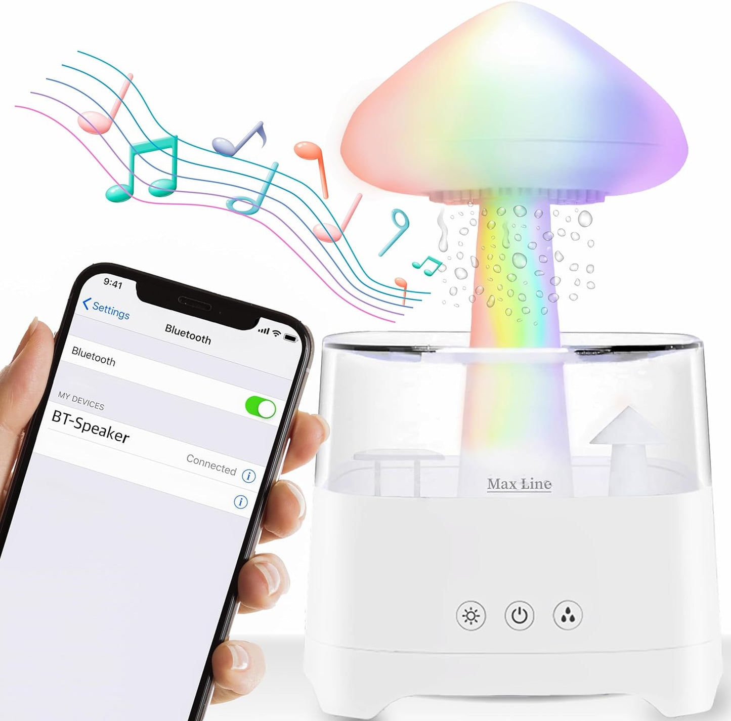 Rain Cloud Humidifier Water Drip Bluetooth Speaker, Mushroom Aromatherapy Essential Oils Diffuser with 7 LED Night Light - Gloomy Rainfall & Raindrops Relaxing Sound for Deep Sleep in Bedroom (White)