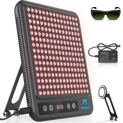 Red Light Therapy for Face, 225 Dual Chip Portable Red Light Therapy Panel Device with 660Nm Red Light & 850Nm near Infrared Light Lamp with Stand Timer for Body Face Pain Relief Skin Care (Black)