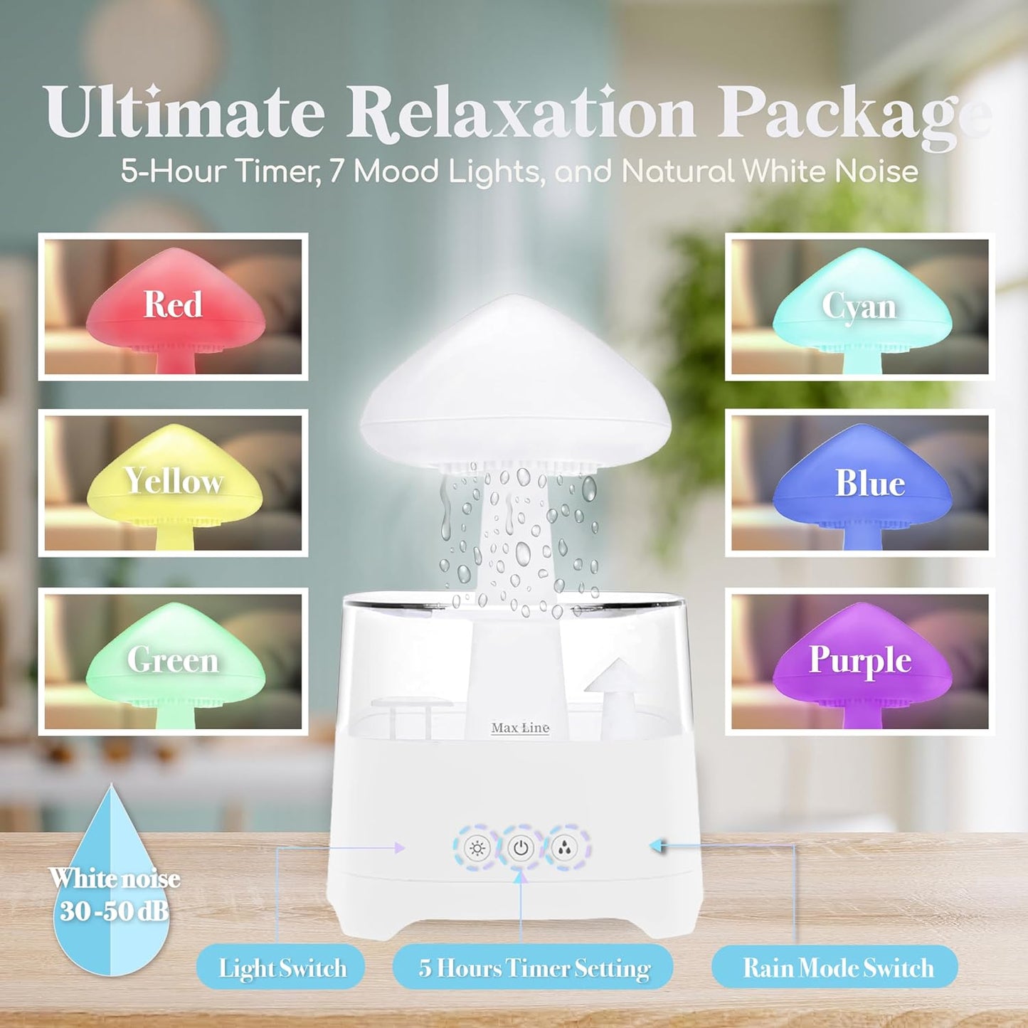 Rain Cloud Humidifier Water Drip Bluetooth Speaker, Mushroom Aromatherapy Essential Oils Diffuser with 7 LED Night Light - Gloomy Rainfall & Raindrops Relaxing Sound for Deep Sleep in Bedroom (White)