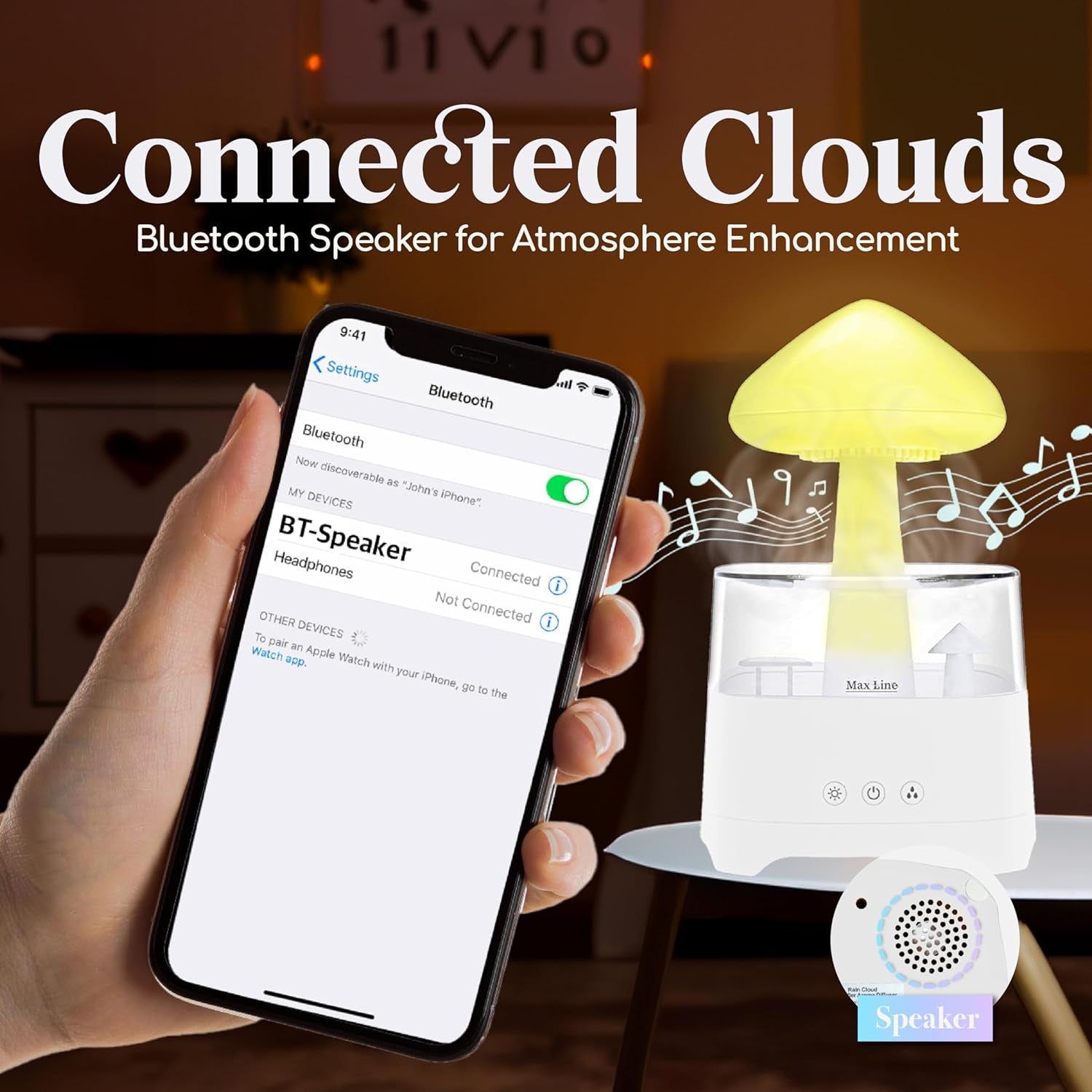 Rain Cloud Humidifier Water Drip Bluetooth Speaker, Mushroom Aromatherapy Essential Oils Diffuser with 7 LED Night Light - Gloomy Rainfall & Raindrops Relaxing Sound for Deep Sleep in Bedroom (White)